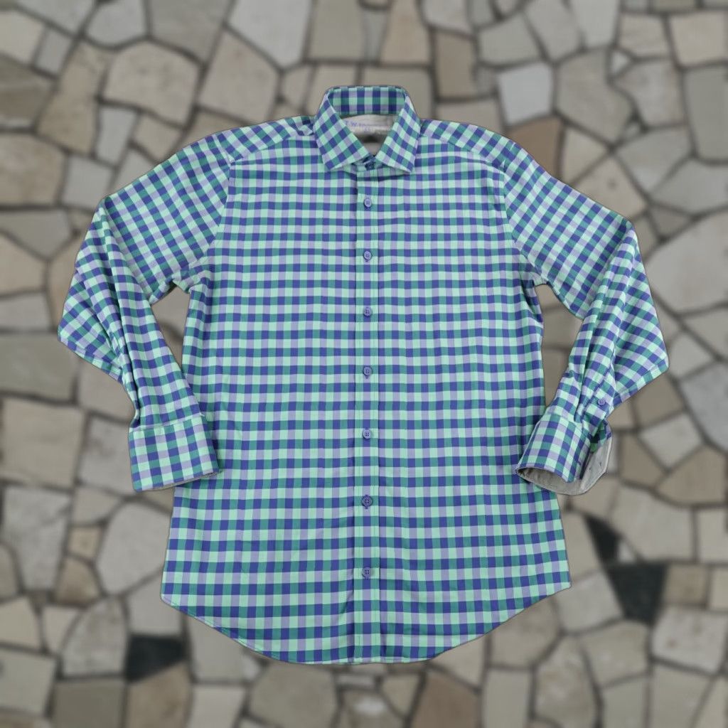Vintage Twillory Shirt Mens Medium Blue Green Gingham Plaid Button Up Flex Performance Size US M / EU 48-50 / 2 - 1 Thumbnail