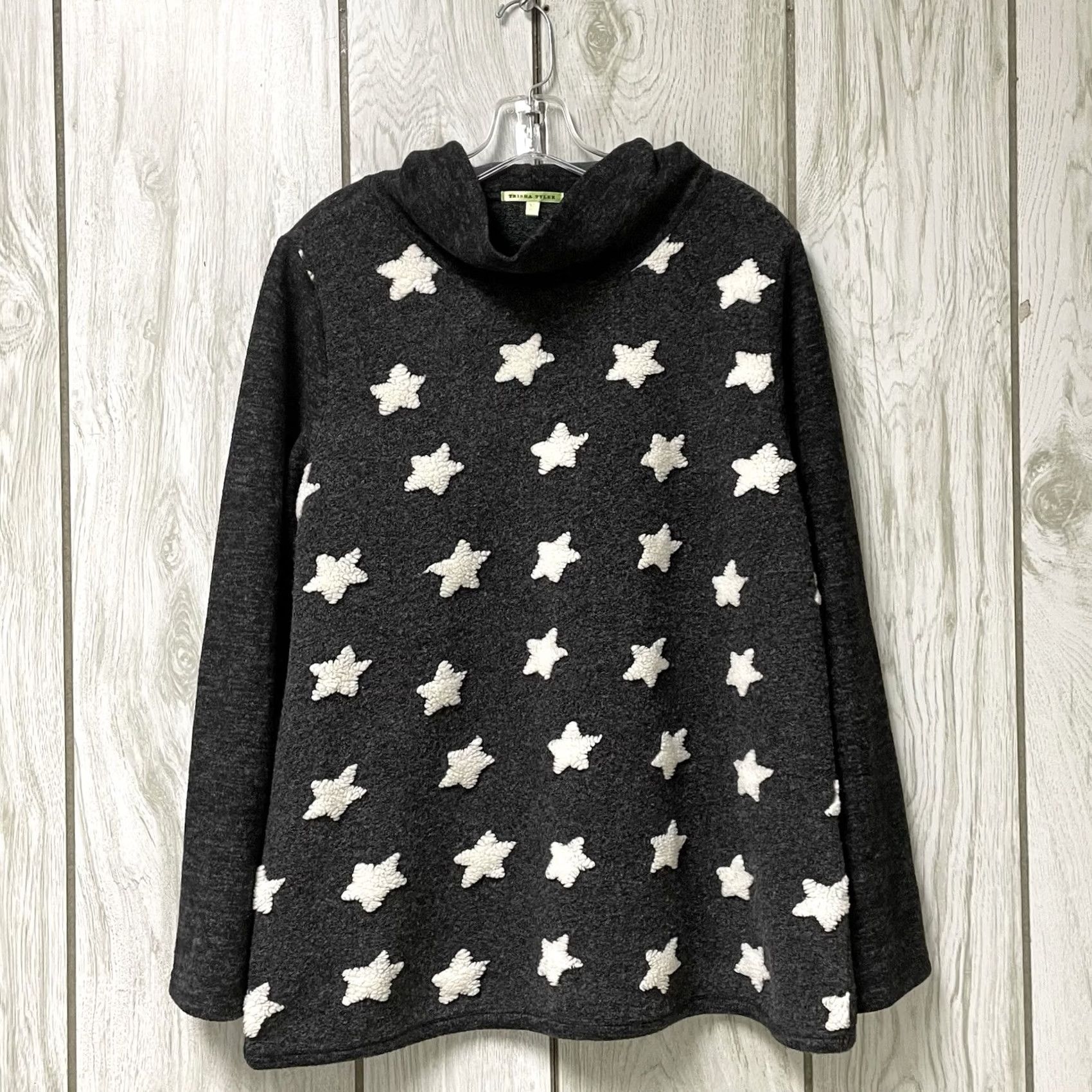 Vintage Trisha Tyler Women Charcoal Gray Star Fleece Cowl Neck Pullover Tunic Sweater XL Size XL / US 12-14 / IT 48-50 - 3 Thumbnail