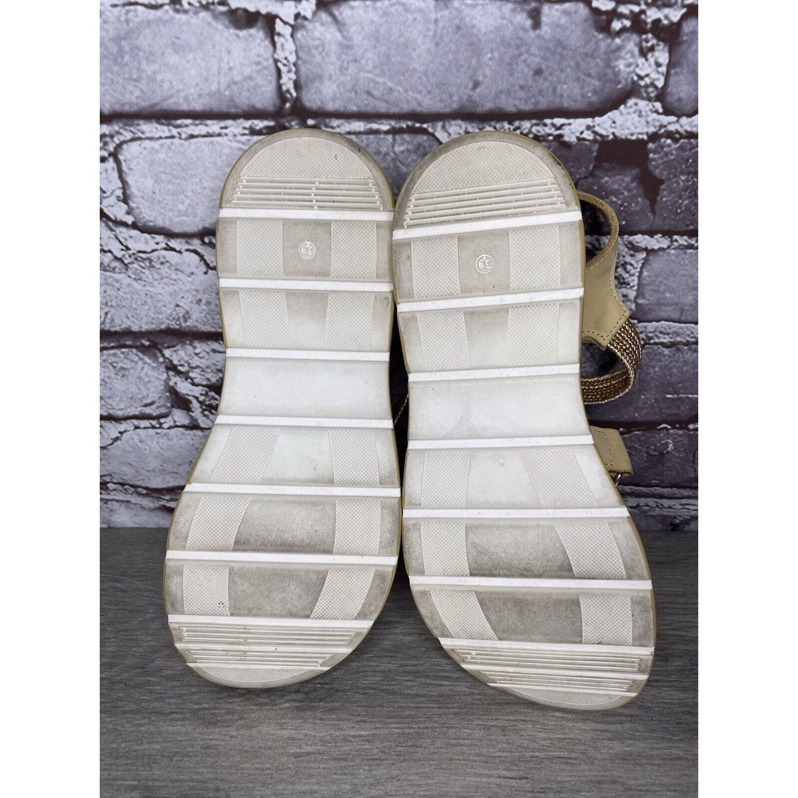 Other Fantasy Sandals Tan Nubuck Fabric Cross Strap Wedge Flex Sol Size US 8.5 / IT 38.5 - 22 Thumbnail
