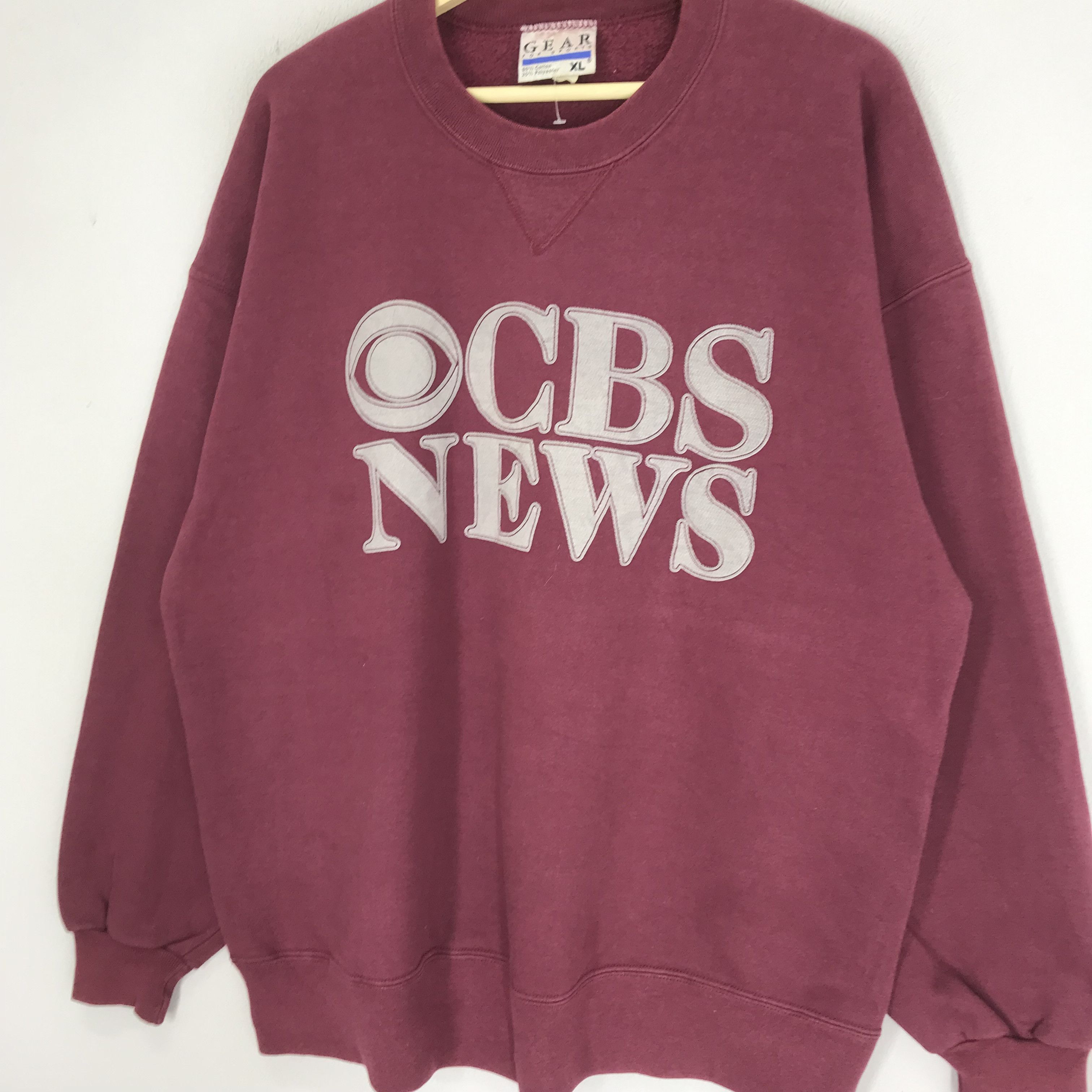 Vintage Vintage 90's CBS News Maroon Sweatshirt - 441 Size US XL / EU 56 / 4 - 3 Thumbnail