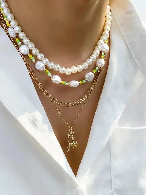 Other Retro Punk Pearl Necklace Chain 4pc Set Size ONE SIZE - 2 Thumbnail