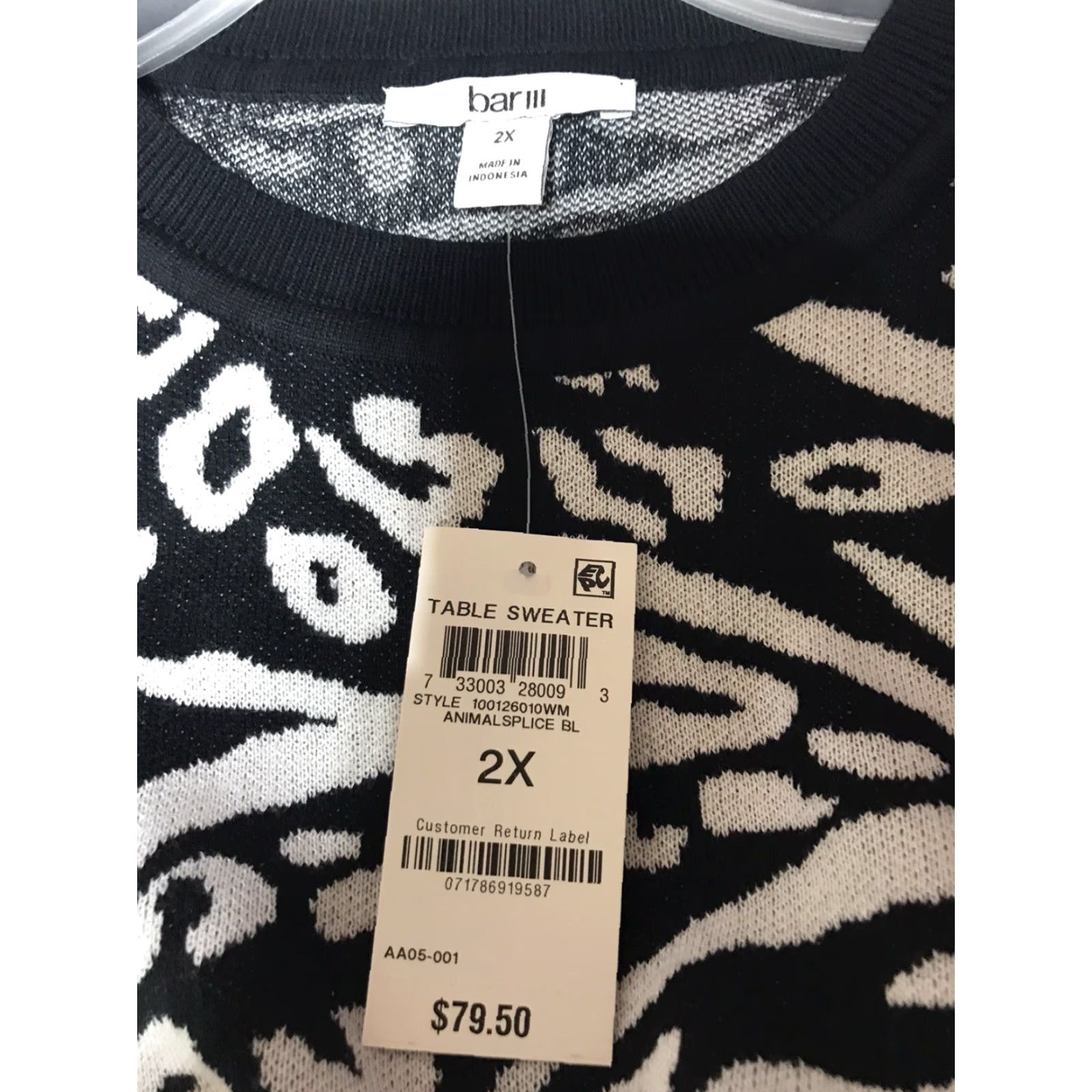 Bar III Bar III Zebra Print Table Sweater Womens Plus Size 2X Black/White Long Sleeve Size XXL / US 16-18 / IT 52-54 - 3 Thumbnail
