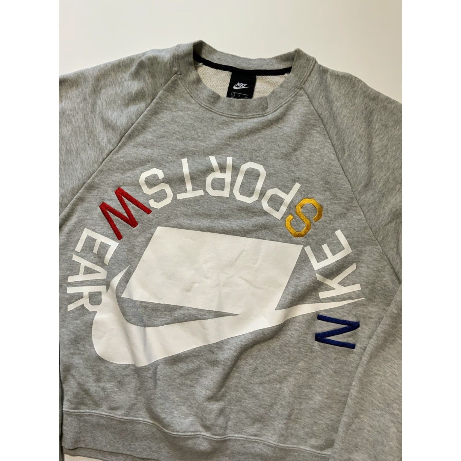 Nike Nike Sportswear NSW Block Swoosh Logo Heather Gray French Terry Crewneck Pullover Sweatshirt S Mens Small Size US S / EU 44-46 / 1 - 4 Thumbnail