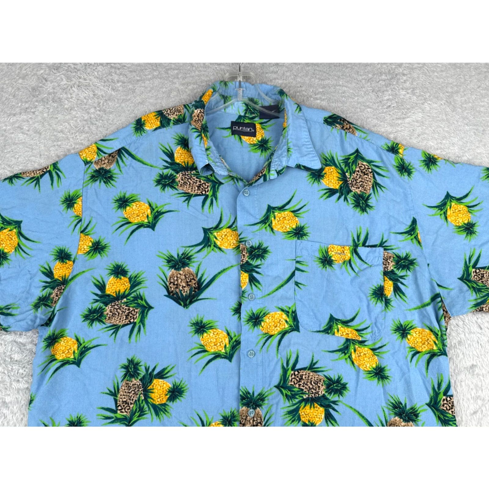 Vintage Puritan Hawaiian Shirt Mens XL Blue Floral All Over Print Button-Up 100% Rayon Size US XL / EU 56 / 4 - 4 Thumbnail