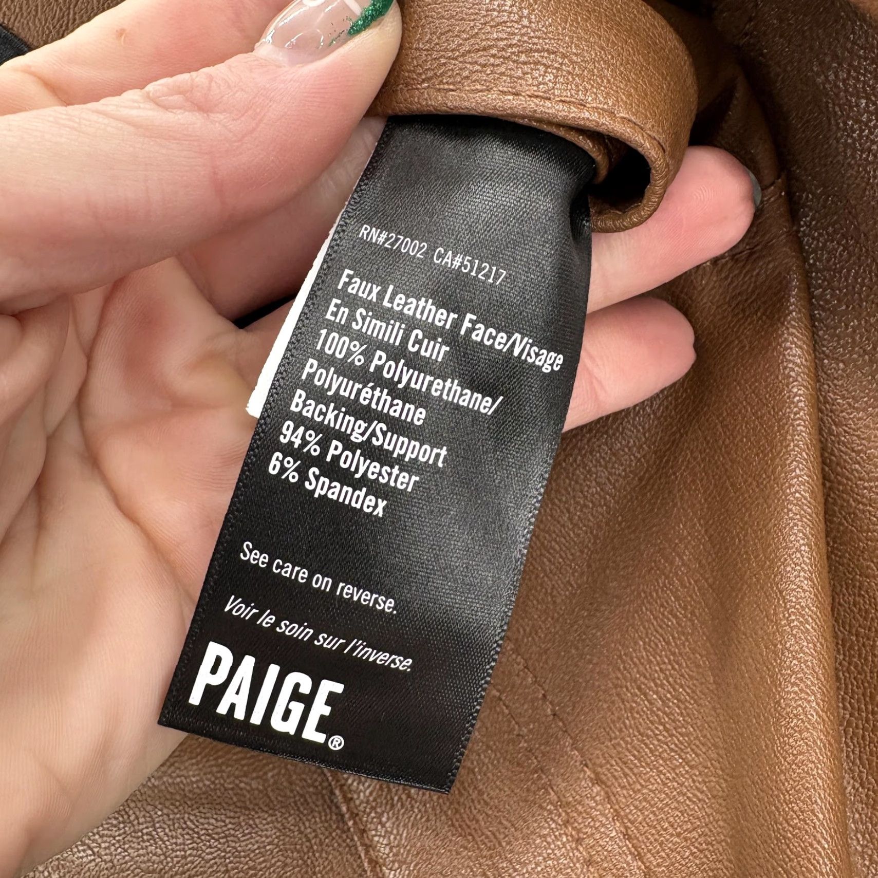 Paige Paige Faux Leather Pants Womens 25 Brown Ankle Flare Stretch Claudine Dark Argan Size 42" / US 20 - 5 Thumbnail