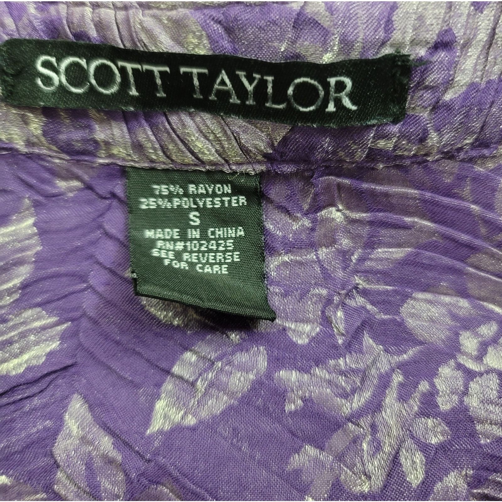 Other Scott Taylor Silver Purple Floral Ruched Button Up Top Small Size S / US 4 / IT 40 - 4 Thumbnail