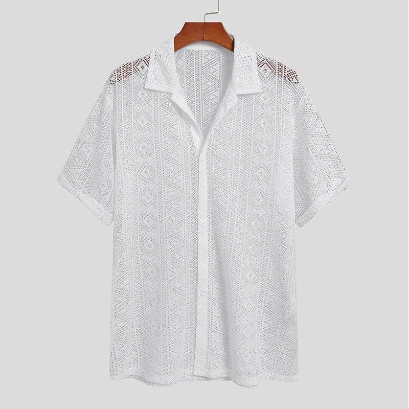 Vintage Mesh See Through Lapel Sexy Short Sleeve streetwear y2k Size US M / EU 48-50 / 2 - 4 Thumbnail
