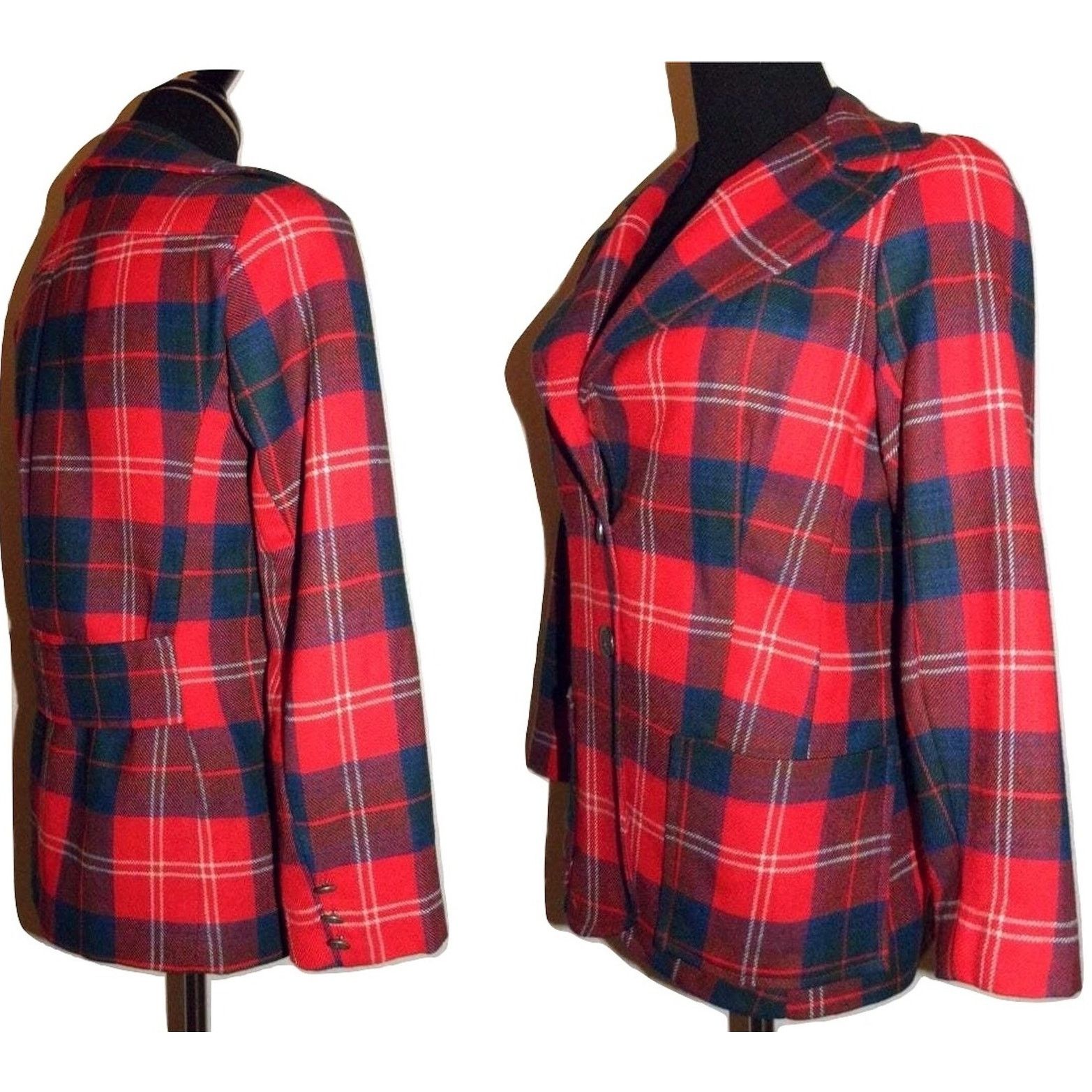 Vintage 70s RED Plaid Tartan Blazer Wide Notched Collar MOD Punk Size S / US 4 / IT 40 - 4 Thumbnail