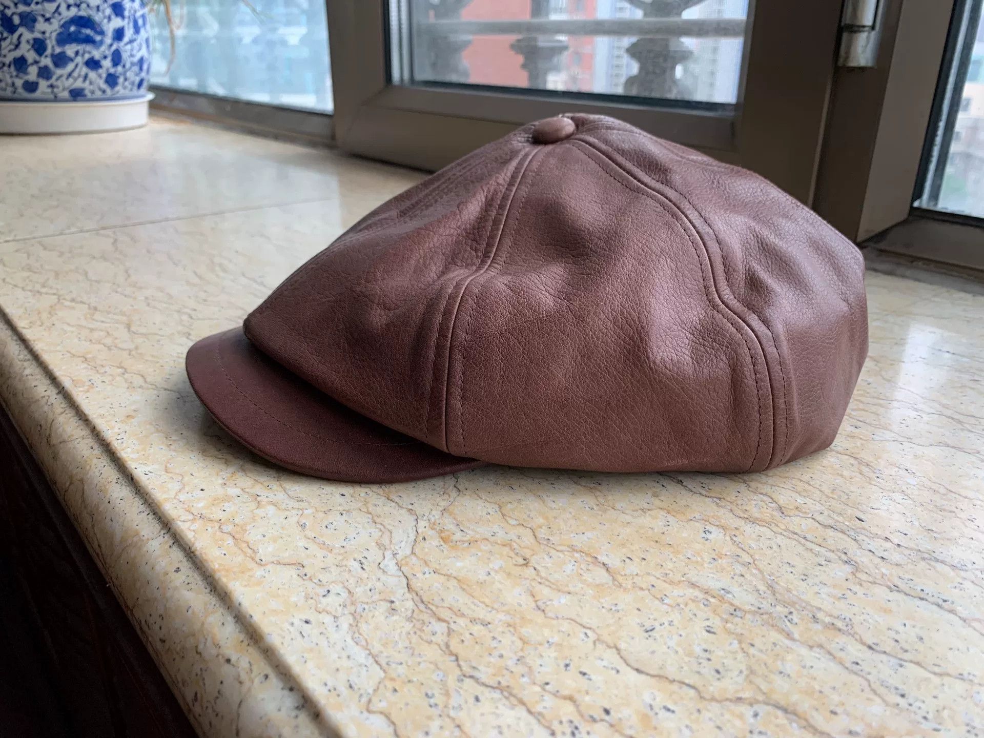 Japanese Brand Brown Leather Newsboy Cap Size ONE SIZE - 1 Thumbnail