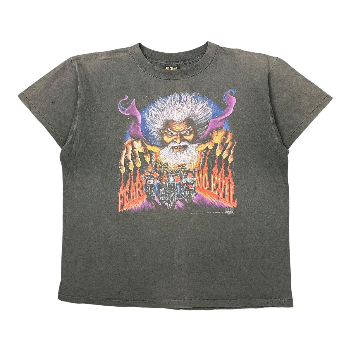 Harley Davidson Vintage 90s Smoked Out “Fear No Evil” 3D Emblem Tee Size US XL / EU 56 / 4 - 1 Thumbnail