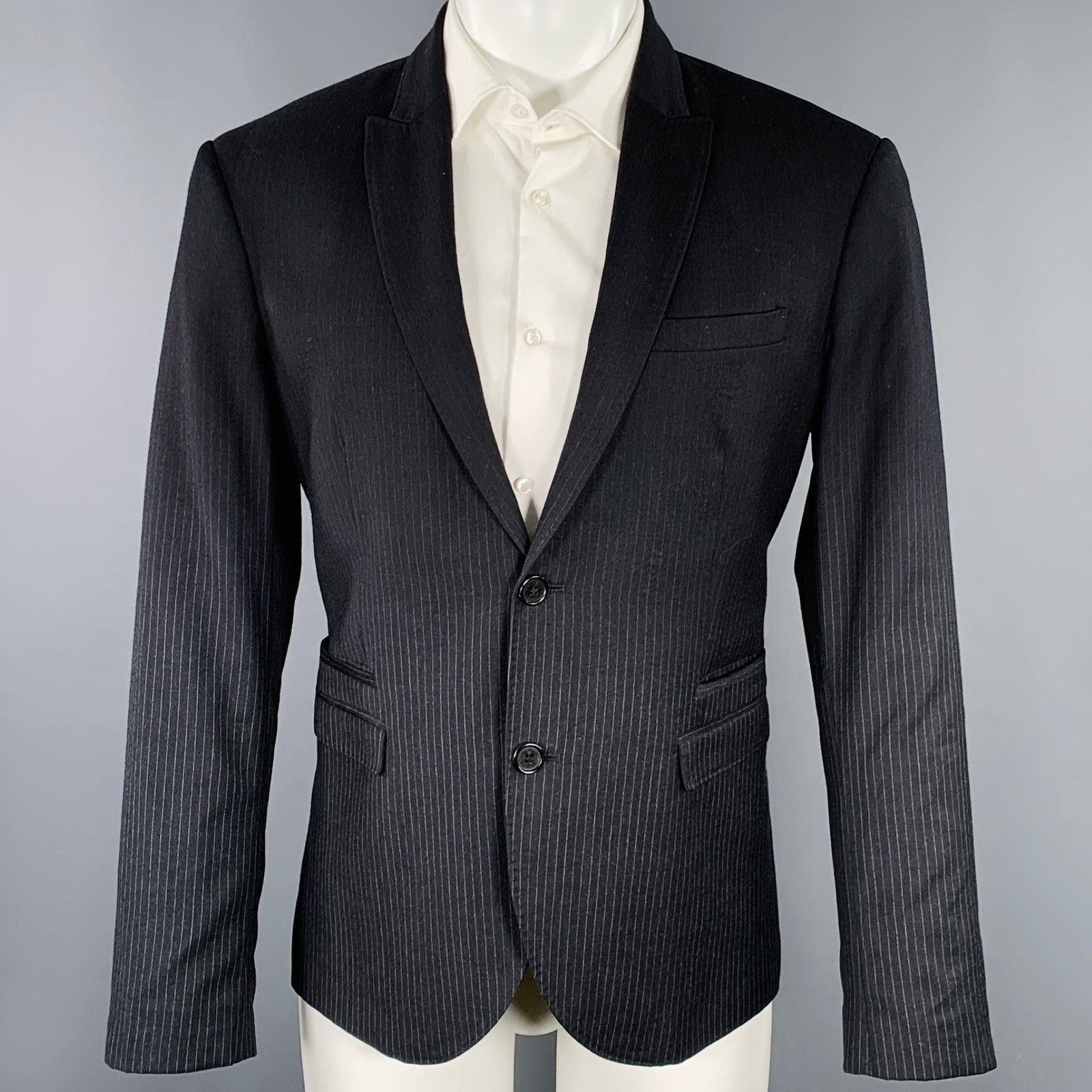 Neil Barrett Black Grey Pinstripe Wool Ombre Effect Slim Fit Sport Coat Size 40R - 1 Thumbnail