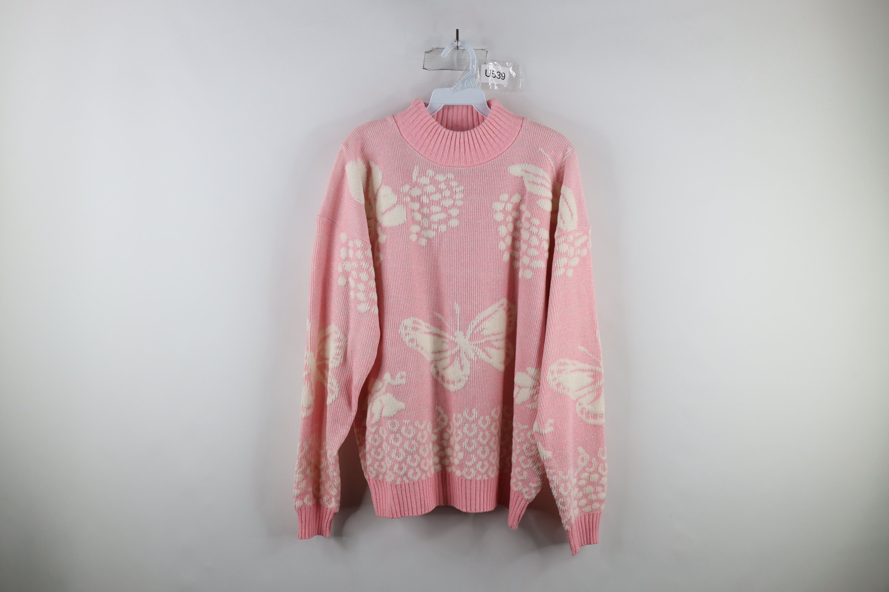 image of Vintage 90's Streetwear Kawaii Butterfly Knit Sweater Pink, Women's (Size XL)