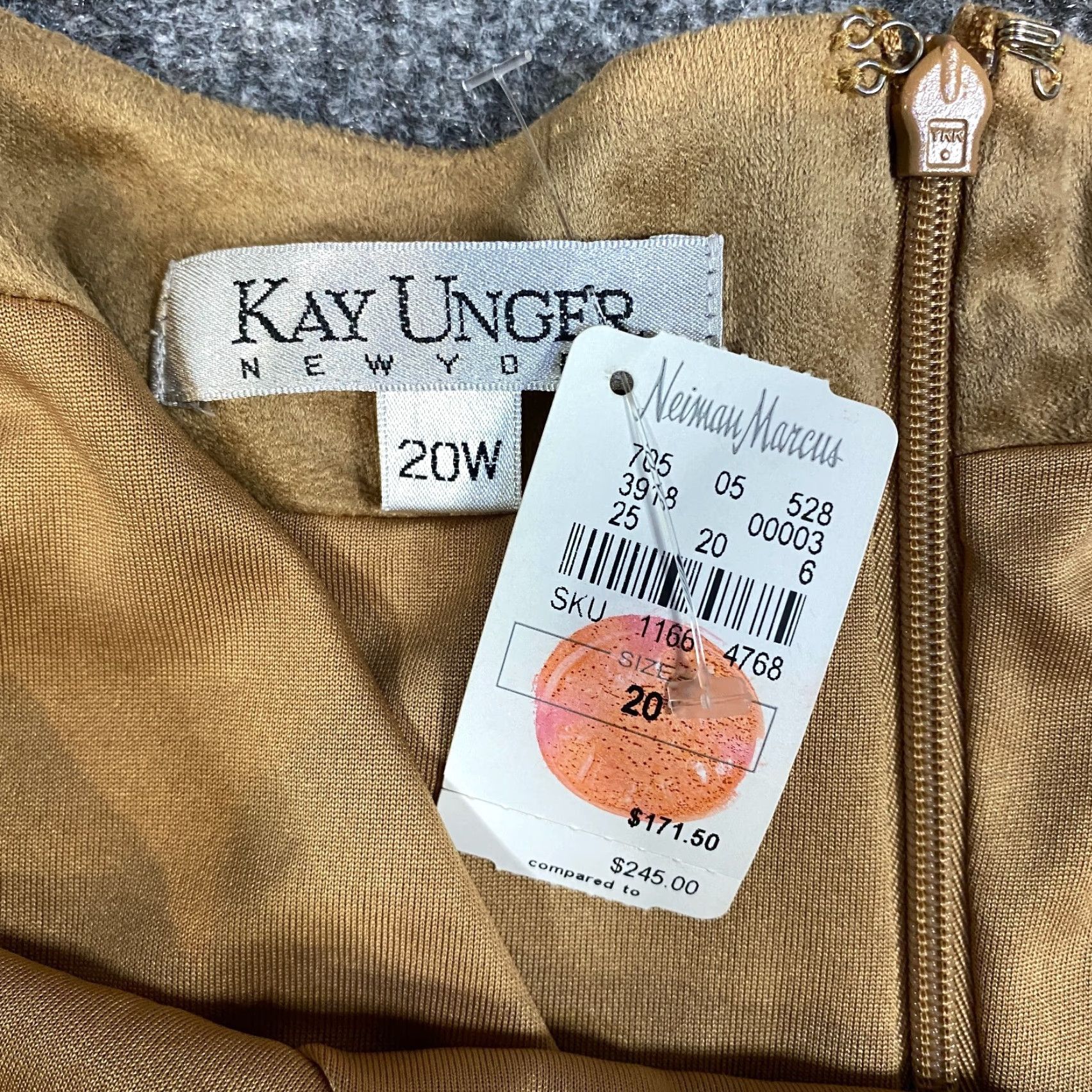 Vintage Kay Unger Dress 20W Beige Solid Sheath NEW Adult Plus Knee Length Sleeveless Boat Neck Women Dress Size 3XL / US 20-22 - 8 Thumbnail