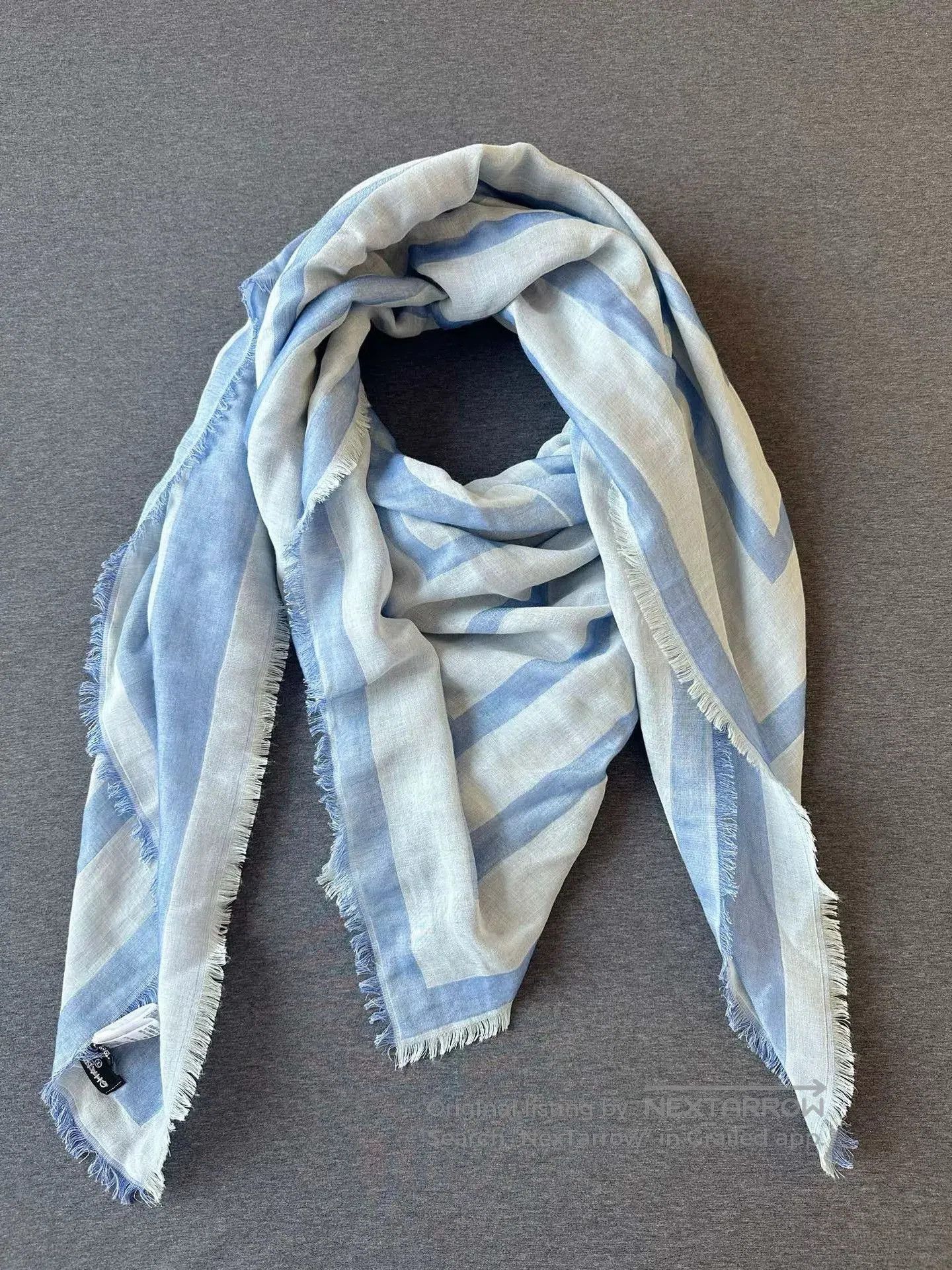Chanel Chanel Blue White Stripe Square Scarf. Size ONE SIZE - 1 Thumbnail