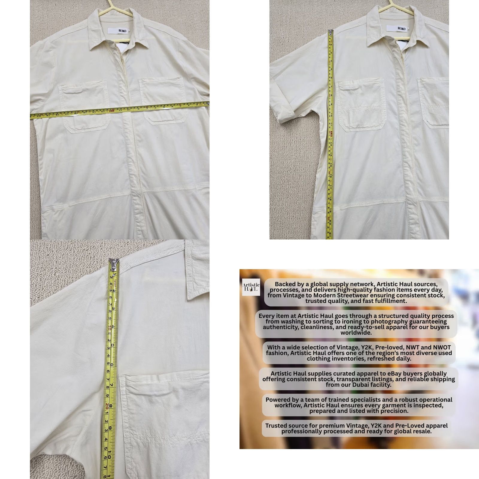 Vintage Reiko Women's White Cotton Coveralls Jumpsuit L Size 36" / US 14 / IT 50 - 8 Thumbnail