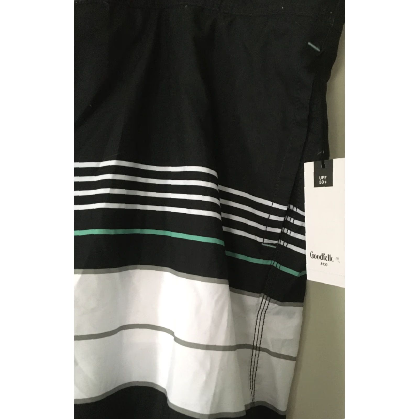 Vintage Goodfellow & Co Black Striped 9" UPF 50+ Swim Trunks Board Shorts 2XL XXL Men Size US 39 - 3 Thumbnail