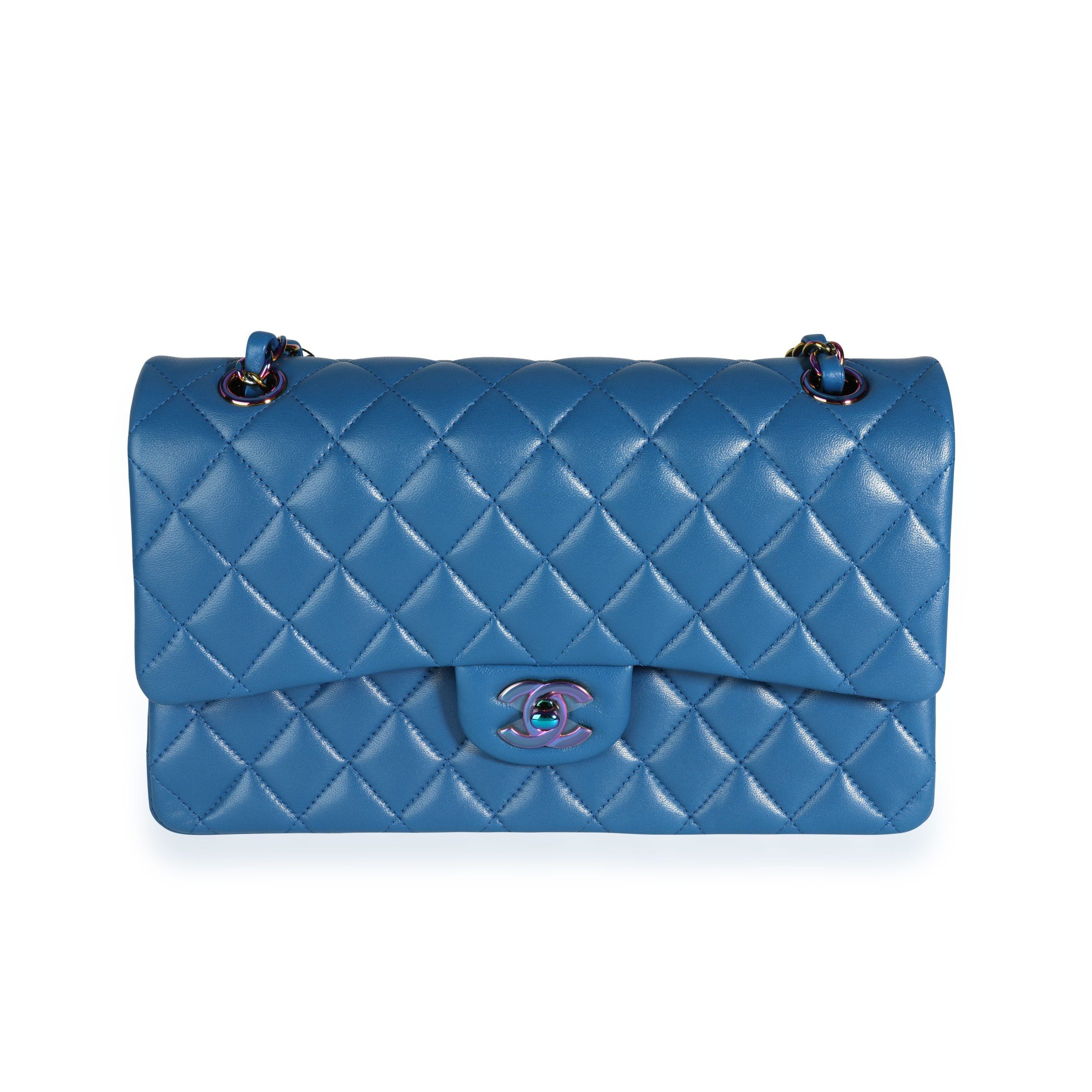 image of Chanel Dark Blue Rainbow Quilted Lambskin Medium Classic Double Flap Bag, Women's