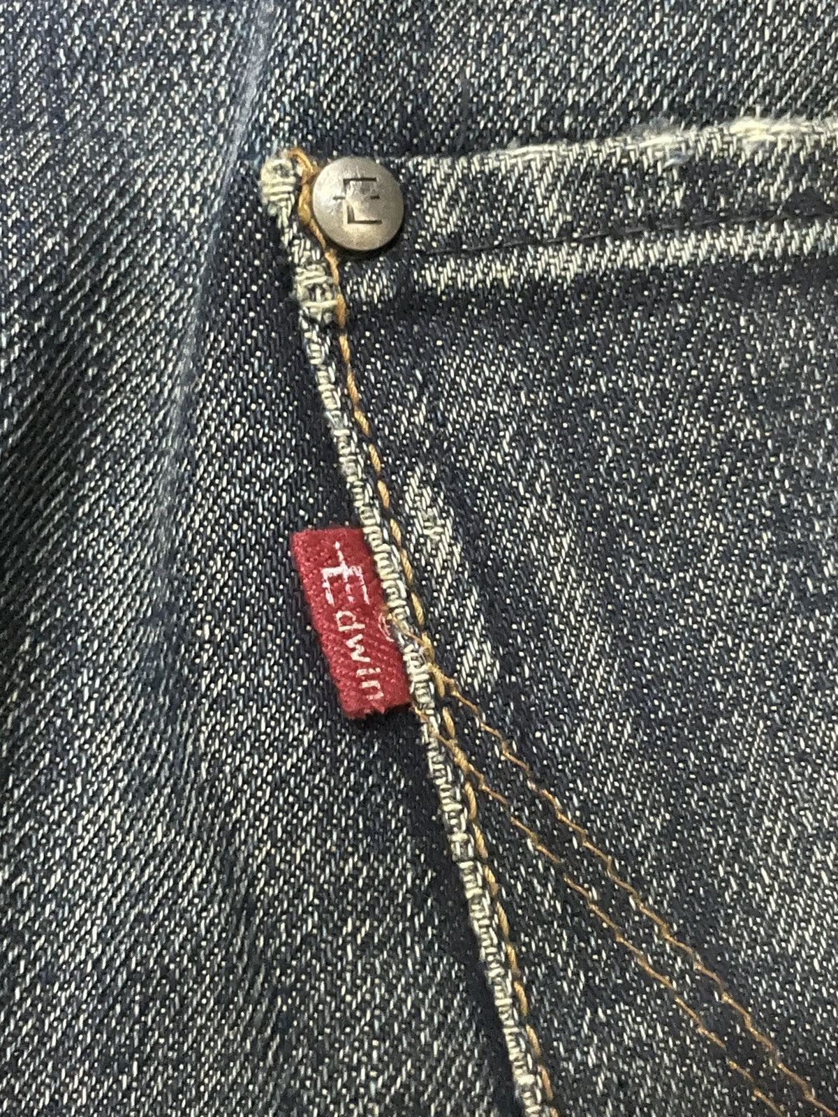 Edwin × Le Grande Bleu (L.G.B.) × Vintage 2000s Edwin Engineered E Function Curved Leg Aging Jeans Size US 36 / EU 52 - 17 Thumbnail