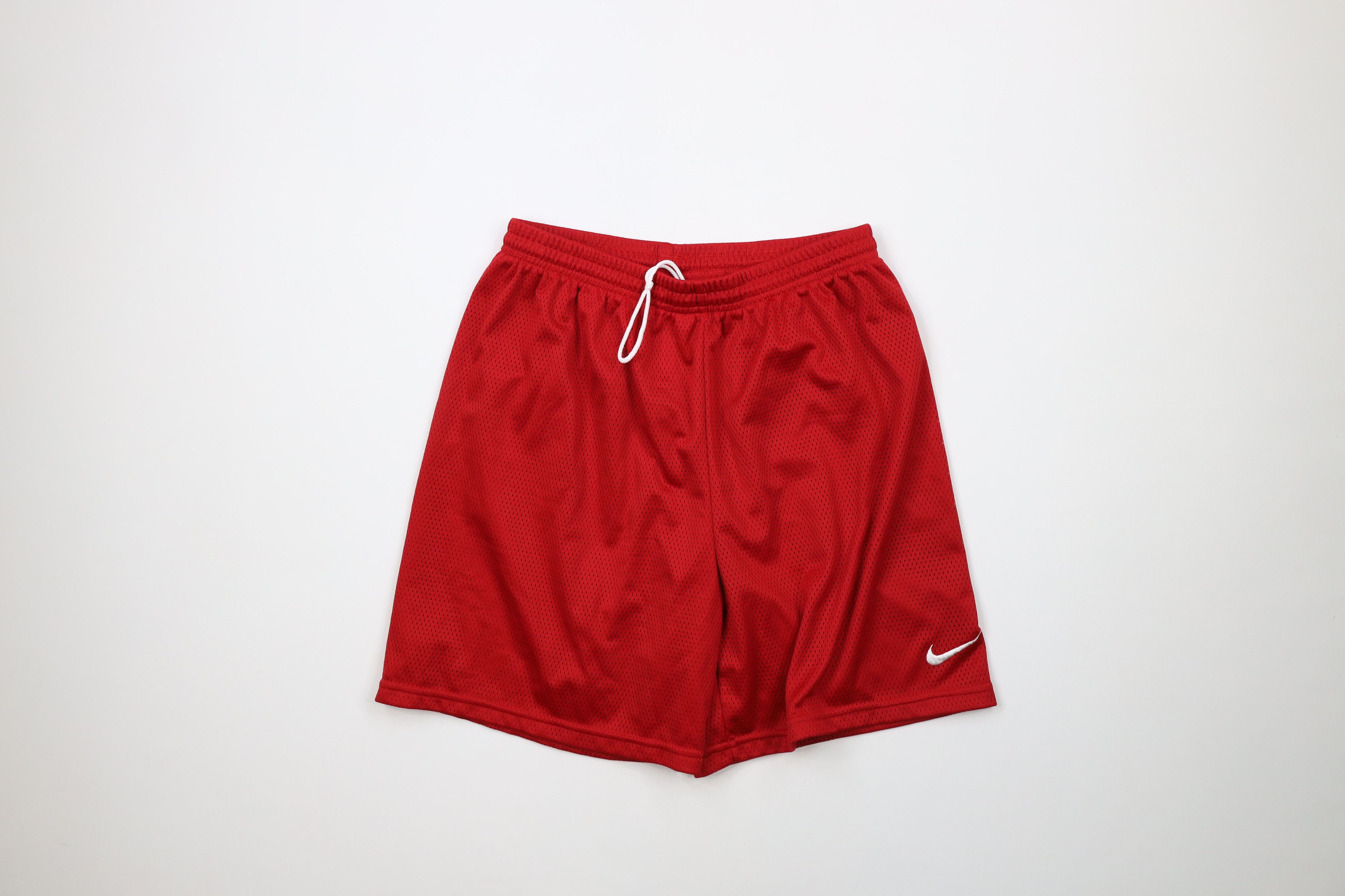Nike × Vintage Vintage 90s Nike Mini Swoosh Above Knee Mesh Shorts Red Size US 34 / EU 50 - 1 Thumbnail