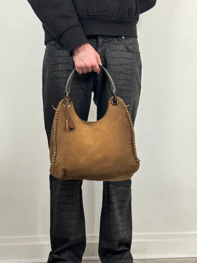 Gucci 2000s Gucci Brown Gradient Suede Leather Handle Bag Size ONE SIZE - 3 Thumbnail