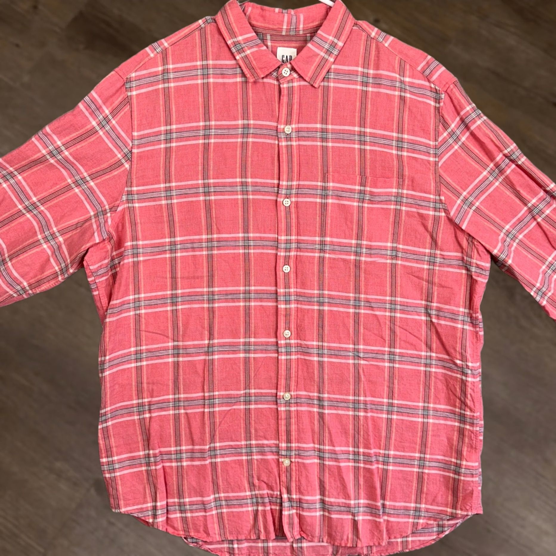 Gap GAP Shirt Mens XL Pink Blue Linen Blend Button Up Plaid Casual Long Sleeve EUC Size US XL / EU 56 / 4 - 1 Thumbnail