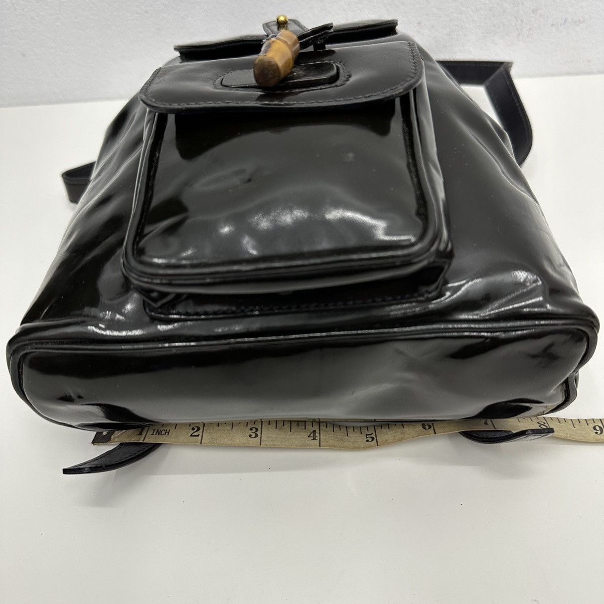 Vintage ‼️YES‼️ AUTHENTIC GUCCI BAMBOO BLACK PATENT LEATHER BACKPACK Size ONE SIZE - 15 Thumbnail