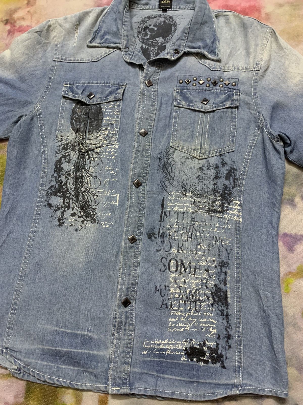 semanticdesign 2000’s Semantic - Tribal Poem Punk Grunge Chambray Shirt Size US S / EU 44-46 / 1 - 4 Thumbnail