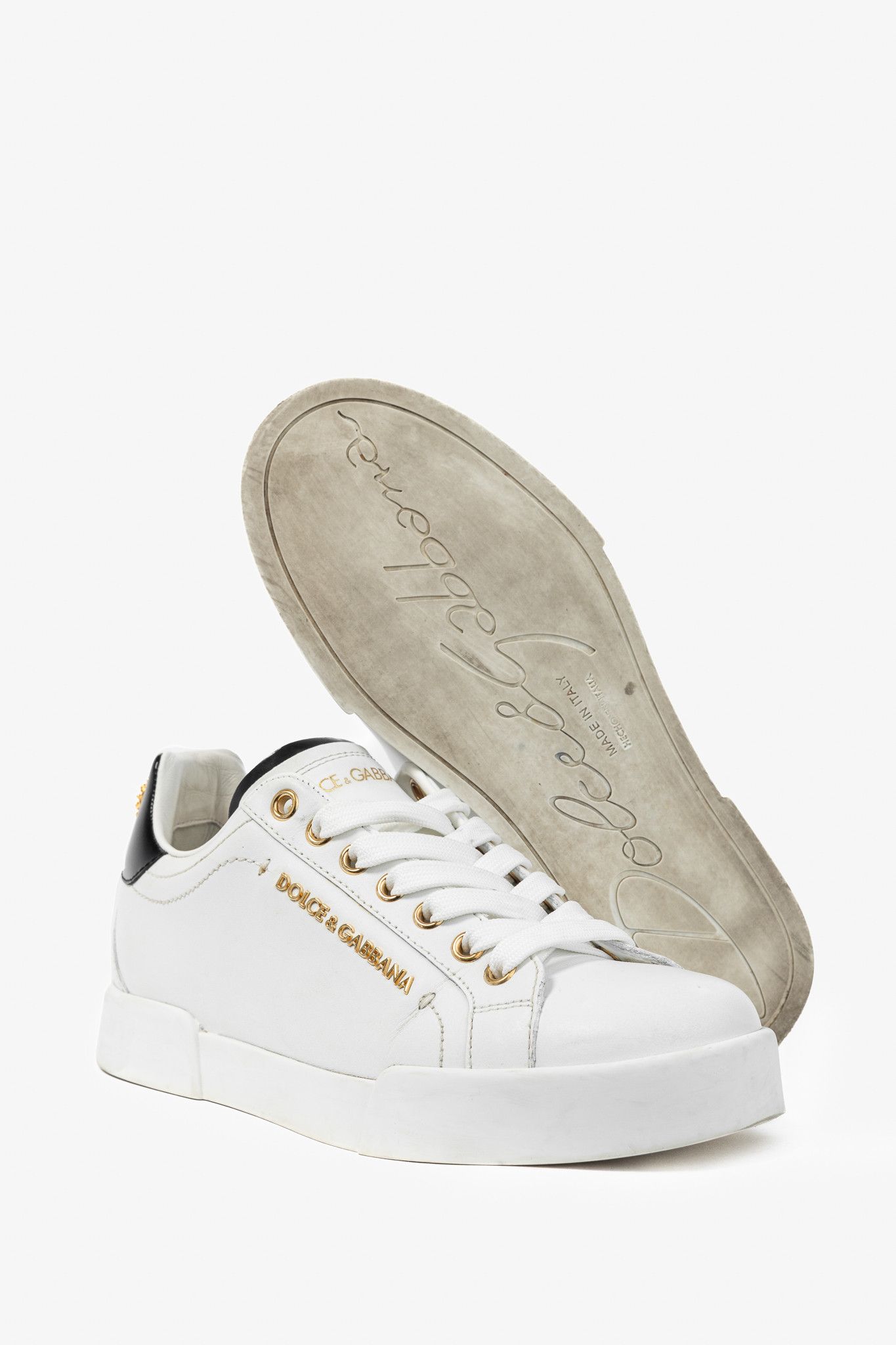 Dolce & Gabbana Dolce & Gabbana Portofino Leather Pearl-Embellished Sneakers Size US 5.5 / IT 35.5 - 4 Thumbnail
