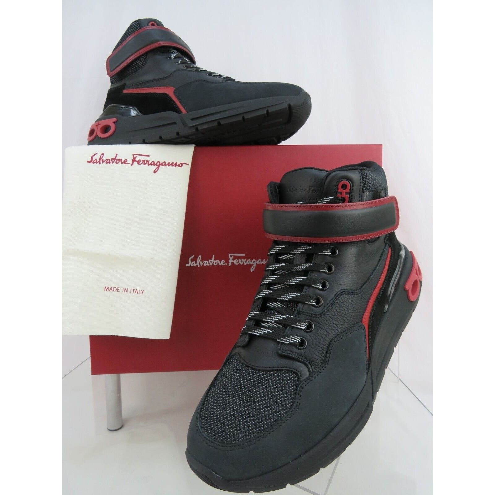 Salvatore Ferragamo COSMA HIGH BLACK LEATHER GANCINI MESH LACE SNEAKERS 10 M Size US 10 / EU 43 - 16 Thumbnail