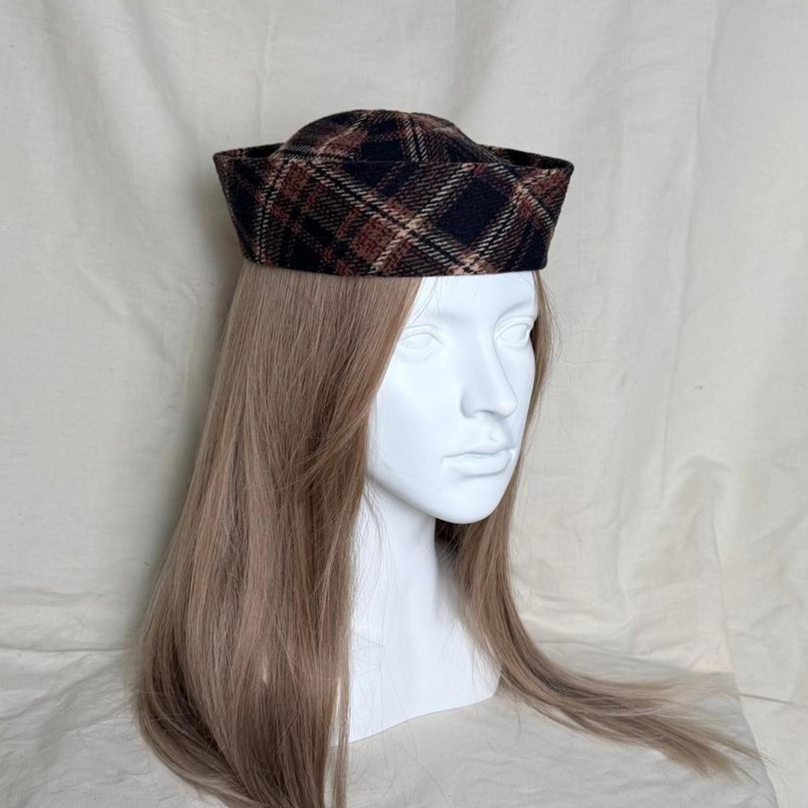 Japanese Brand Wool Blend Retro Plaid Beret Sailor Hat Y2K French Girl Size ONE SIZE - 2 Thumbnail