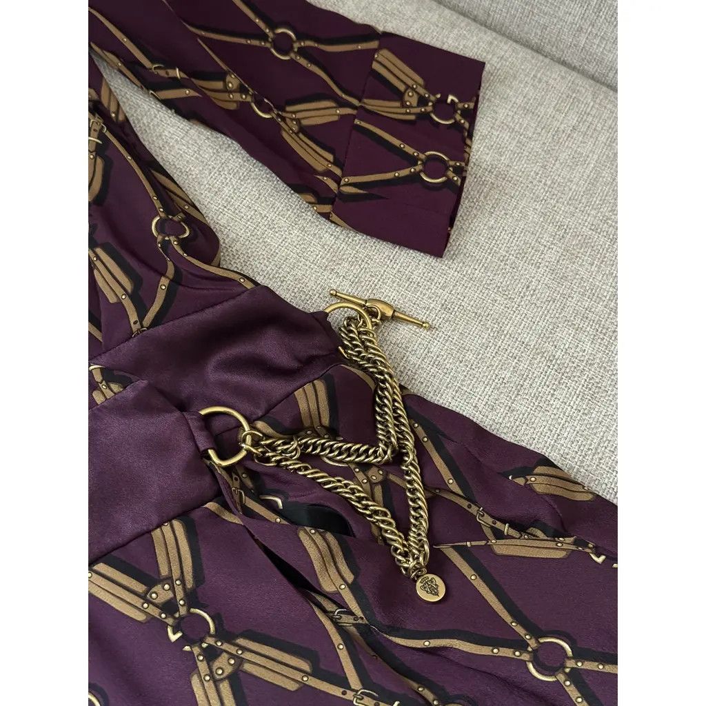 Gucci Gucci Vintage Burgundy Chain Print Silk Wrap Dress Gold IT40 Size S / US 4 / IT 40 - 4 Thumbnail