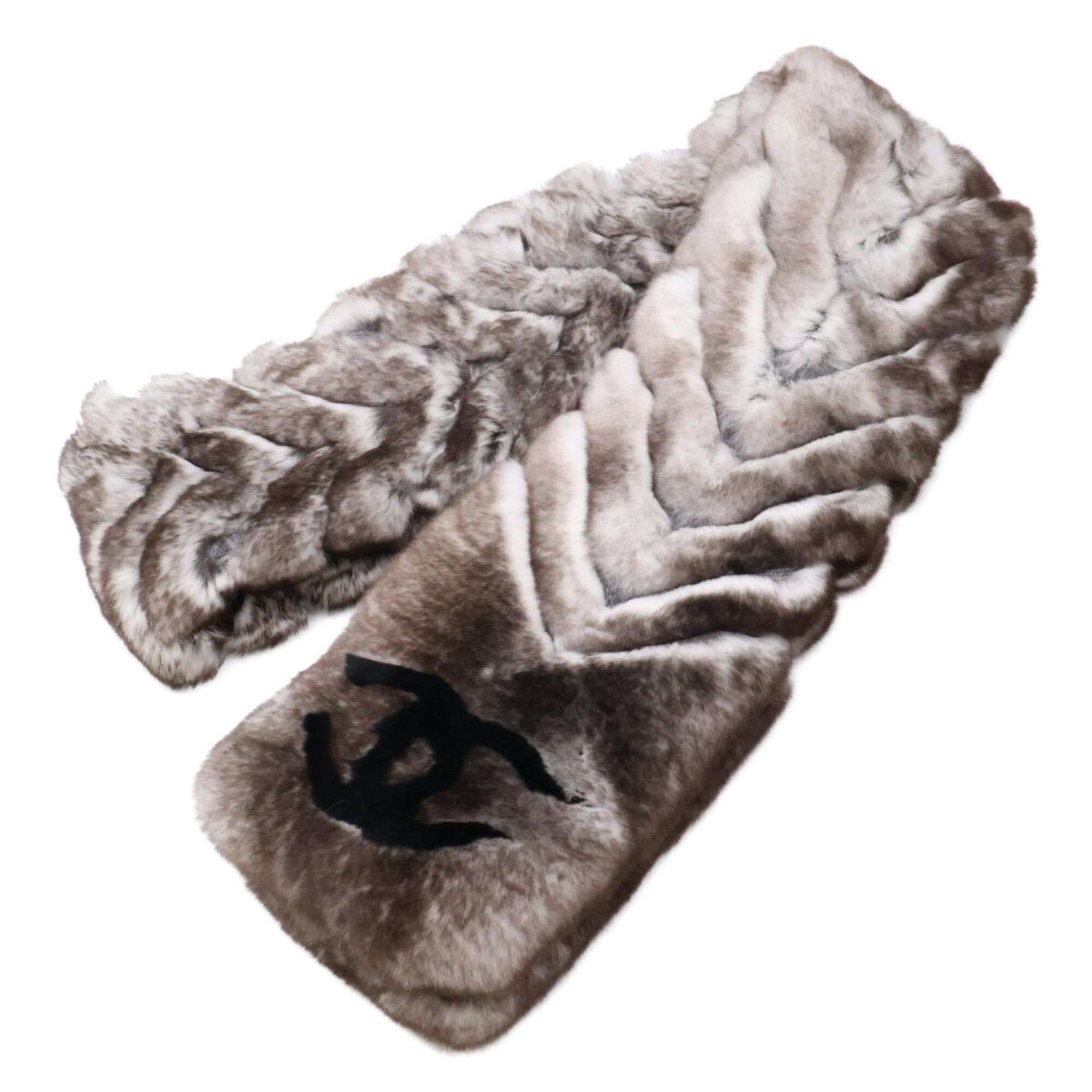 Chanel CHANEL Orylag x Cashmere Real Fur Scarf with Coco Mark on Both Ends - Black/White Women's Size ONE SIZE - 1 Thumbnail