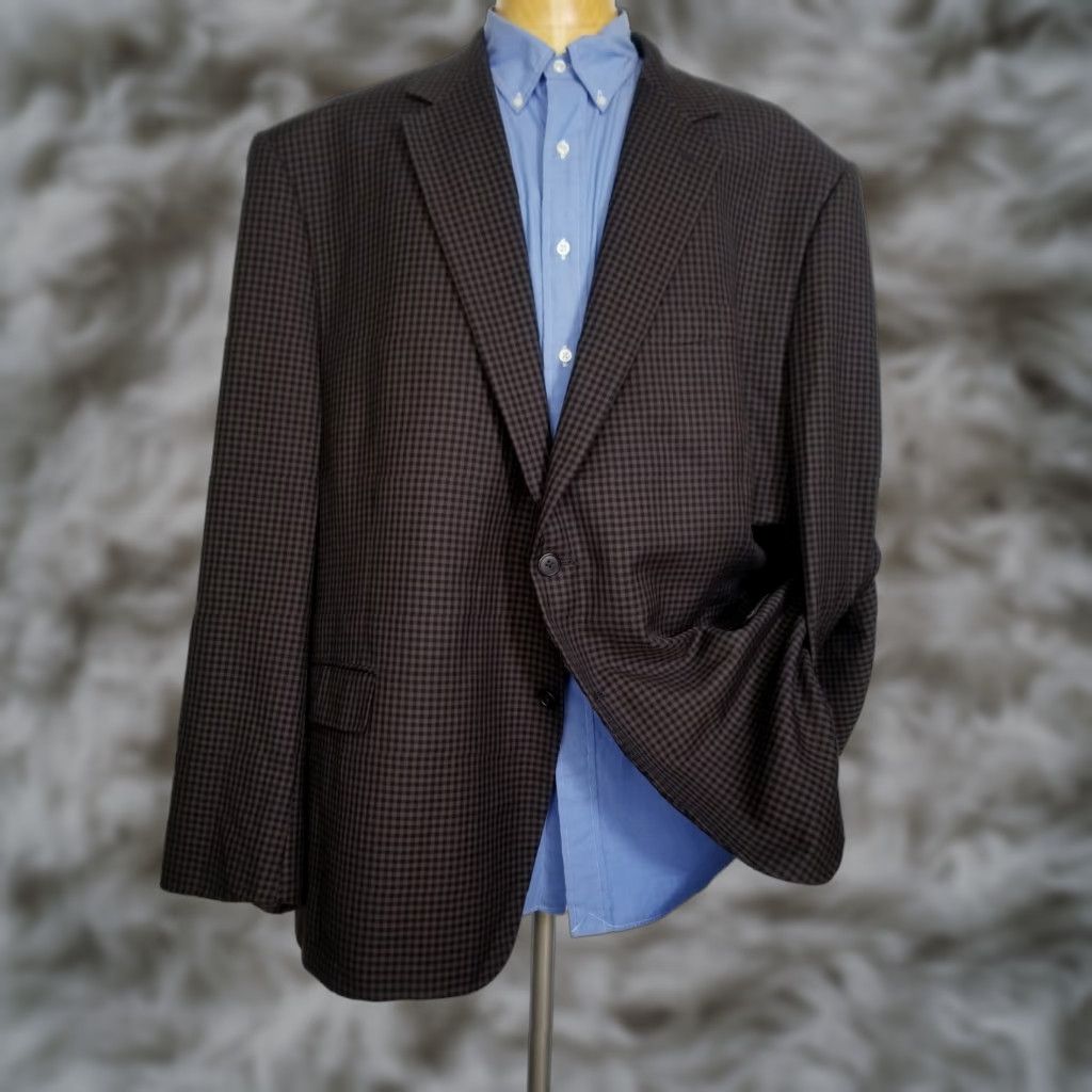 Vintage Oak Hill Blazer Jacket Sport Coat 4XL 58R 60R Brown Black Gingham Check Size 48R - 1 Thumbnail