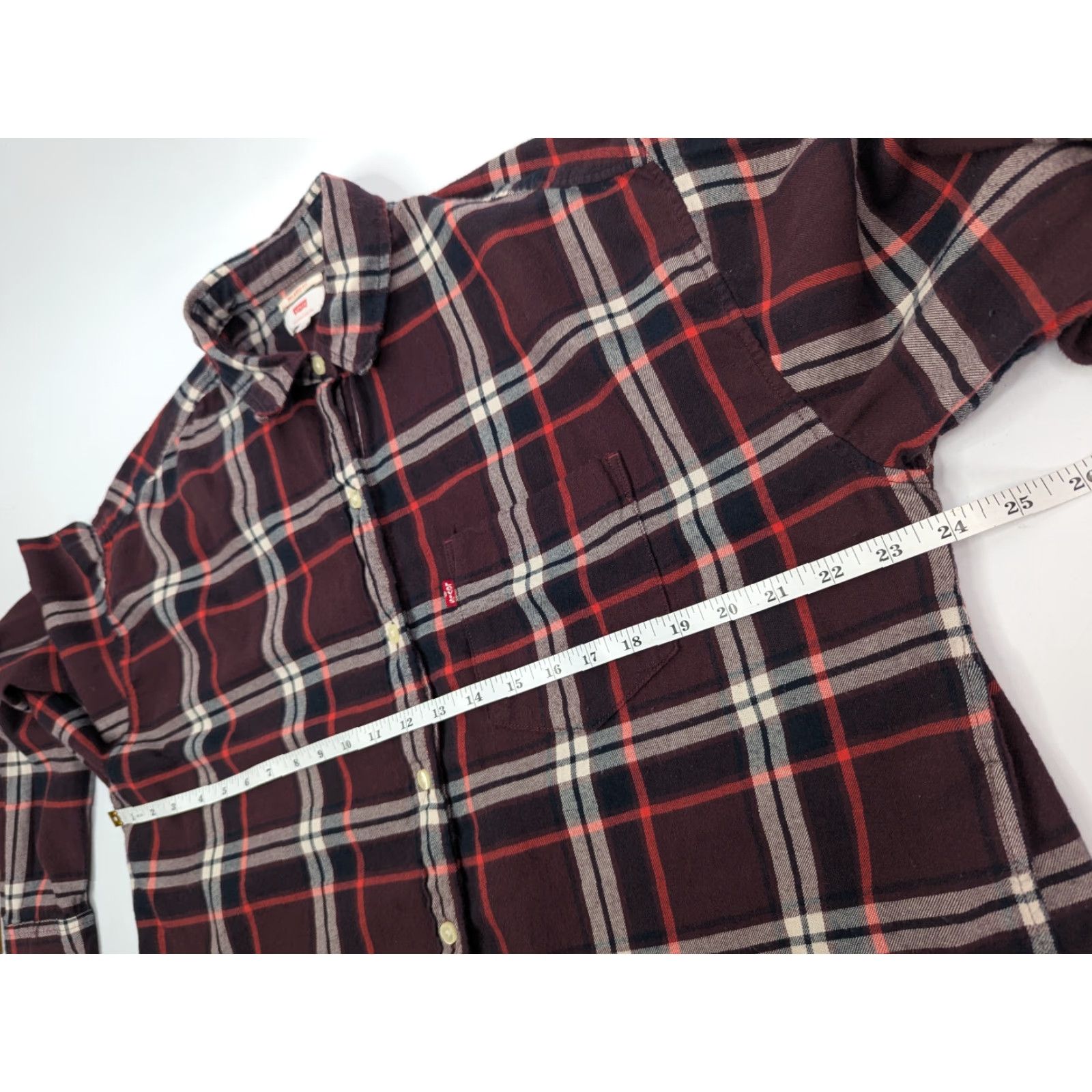 Levi's Levi's Flannel Shirt Women's Large Burgundy Check Plaid Tartan Relaxed Fit Size L / US 10 / IT 46 - 5 Thumbnail