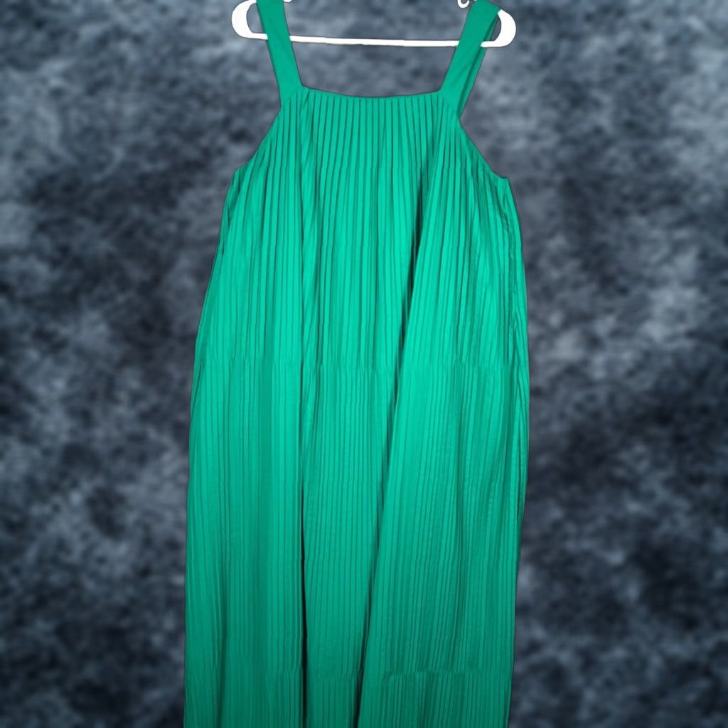COS Maxi Dress Womens 10 Green Pleated Sleeveless Adjustable Straps Casual  Party/Cocktail Summer Spring Fall