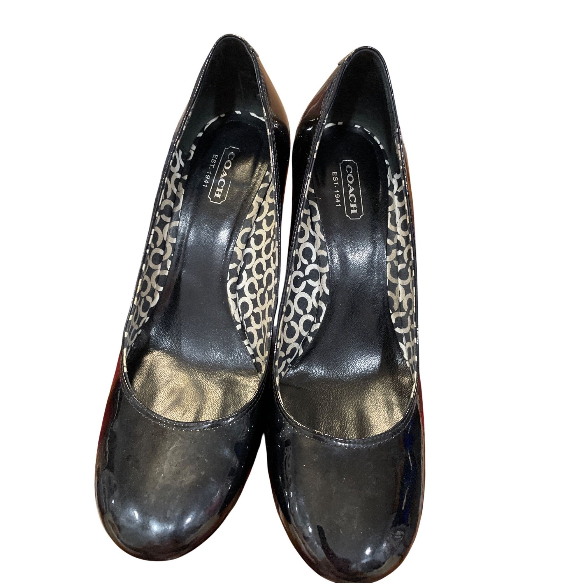 Coach Coach wms black leather patent 3.5" wedge heel shoes sz 8.5B Size US 8.5 / IT 38.5 - 12 Thumbnail