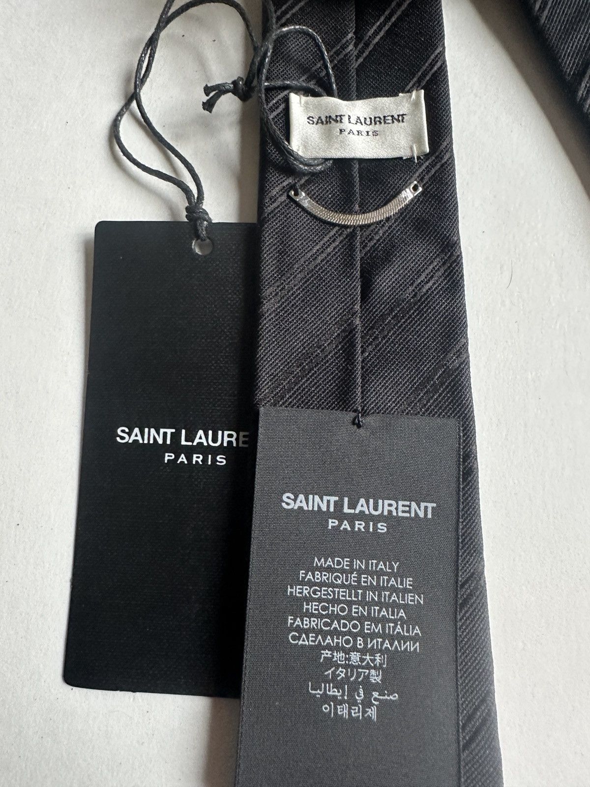 Saint Laurent Paris Black Silk Striped Tie - NIB Size ONE SIZE - 5 Thumbnail