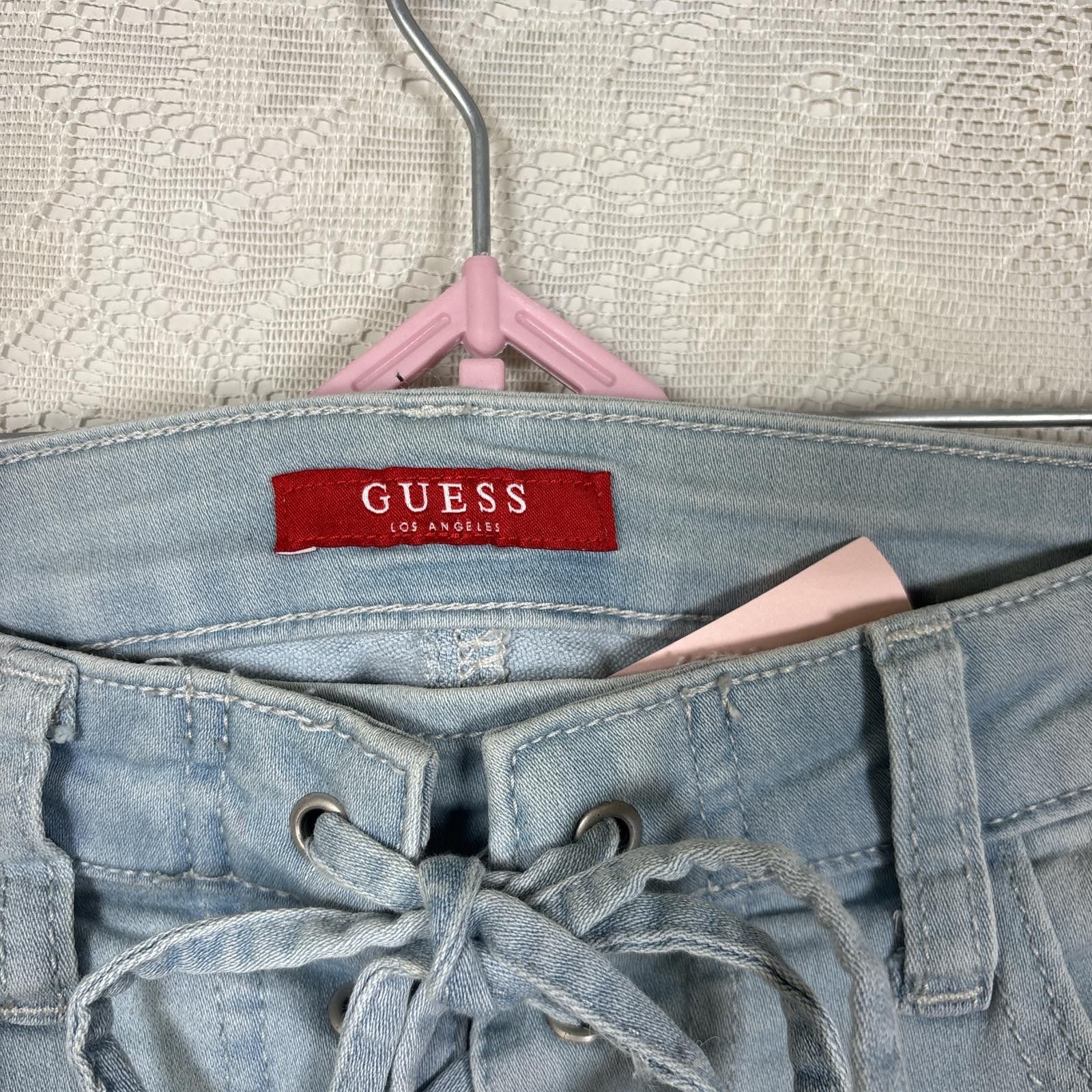 Guess y2k denim light wash lace up mini skirt Size 32" / US 10 / IT 46 - 5 Thumbnail