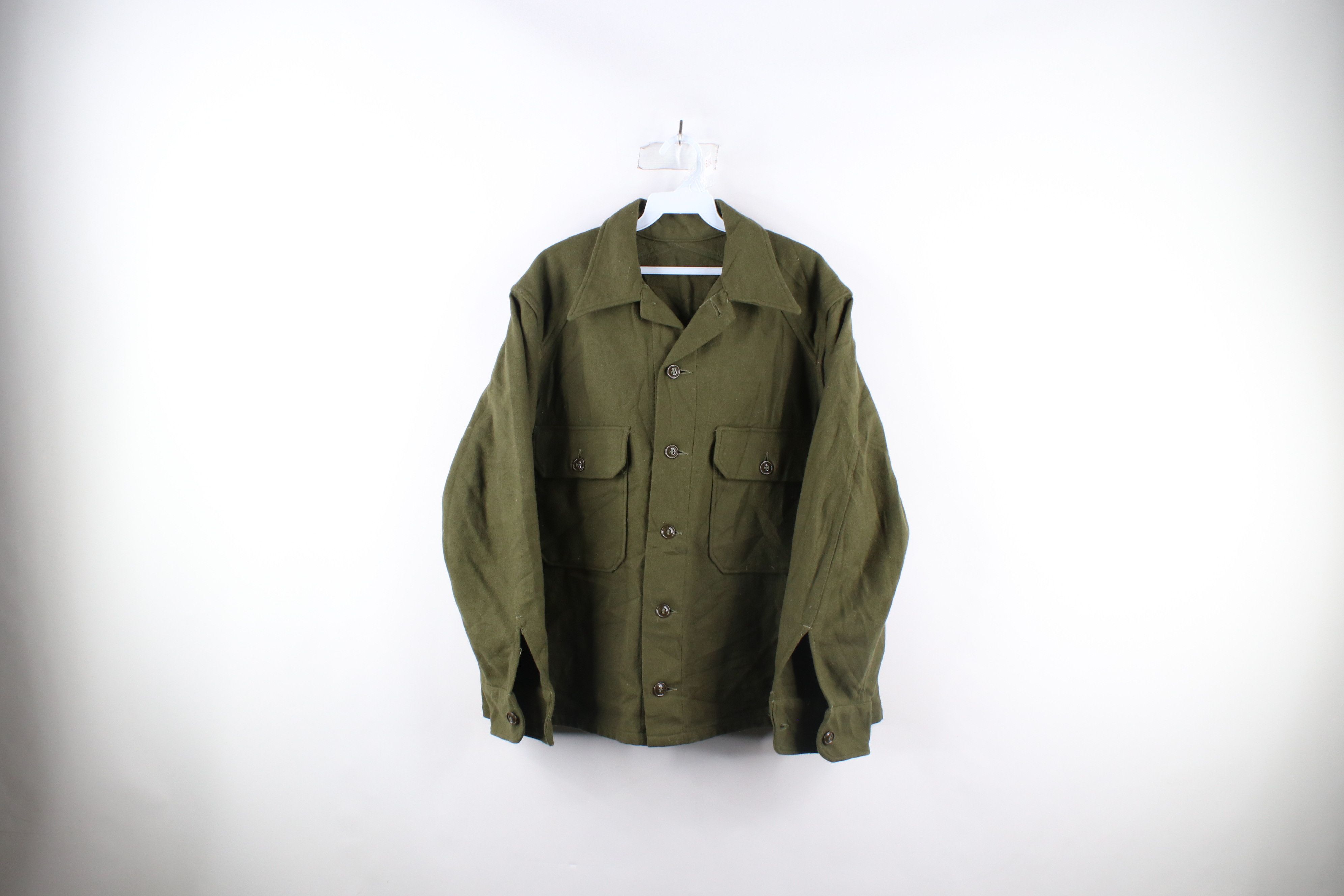 image of Vintage 50S Korean War Wool Military Field Shirt Green, Men's (Size XL)