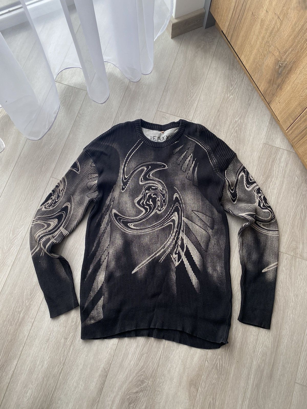 Japanese Brand × Vintage Vintage Y2K Japanese Style Ribbed Print Knit Sweater Size US XL / EU 56 / 4 - 1 Thumbnail