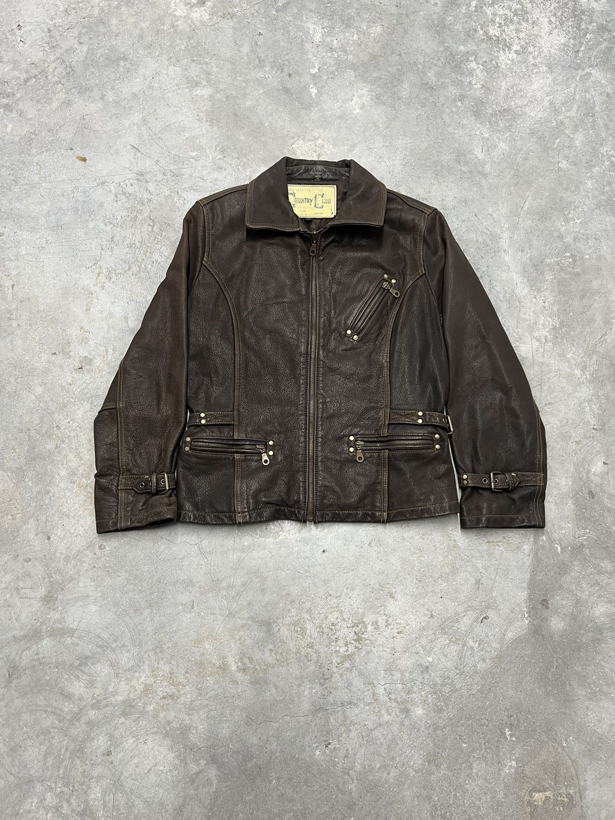 image of Vintage 90's Lloyd Elliot’S Country Club Leather Jacket in Brown, Women's (Size Medium)