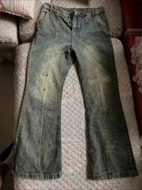 Designer washed jeans with print and flares Size US 30 / EU 46 - 3 Thumbnail