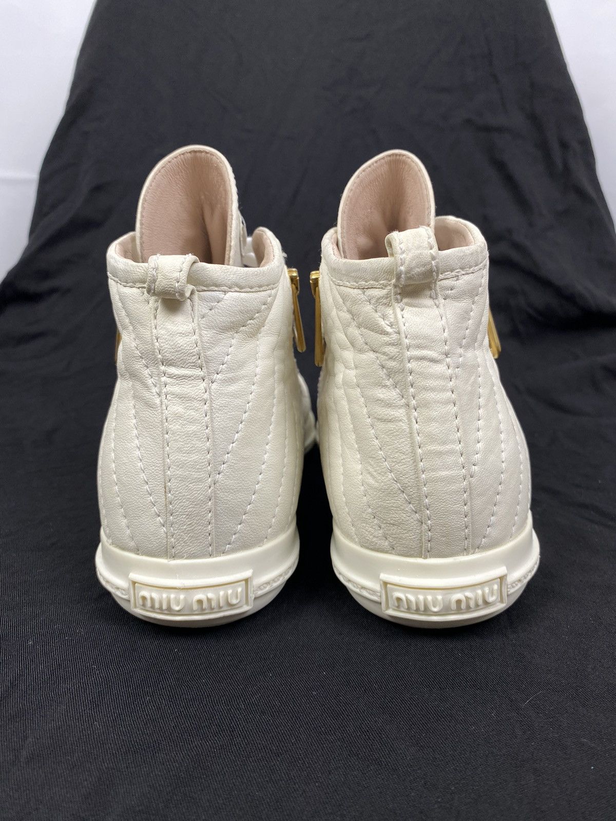 Miu Miu Miu Miu Pointed Toe White Leather Lace up High top Sneakers Size US 7 / IT 37 - 3 Thumbnail