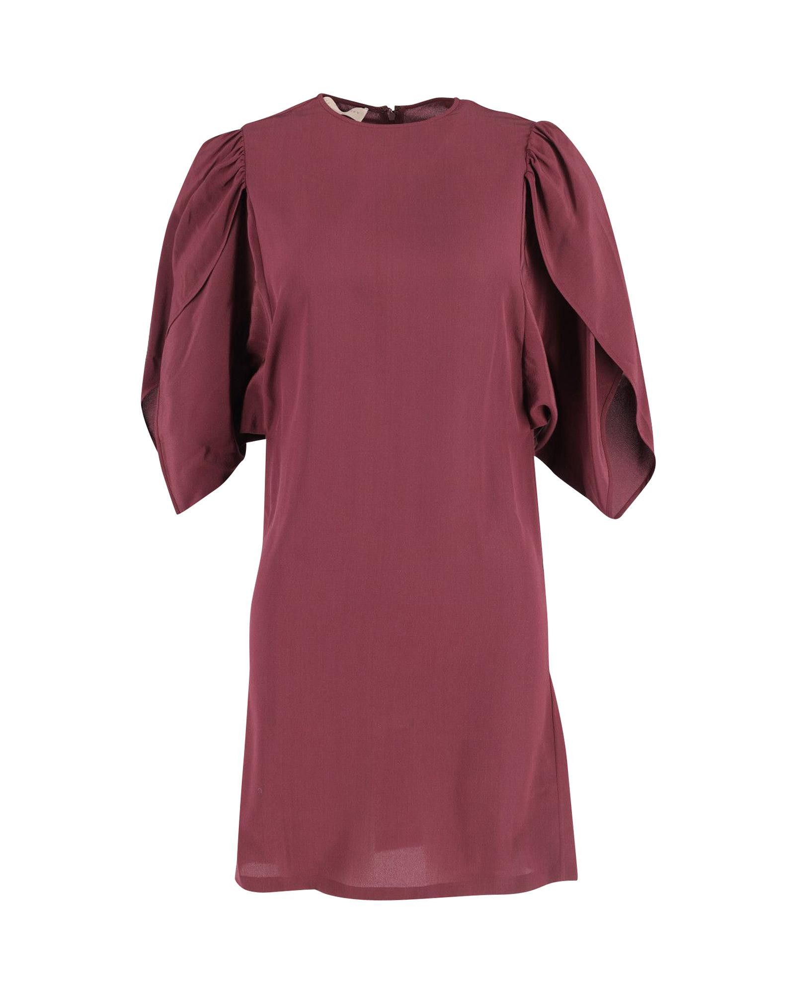 Image of Puff-Sleeves Silk Dress In Burgundy By Stella Mccartney, Women's (Size XS)