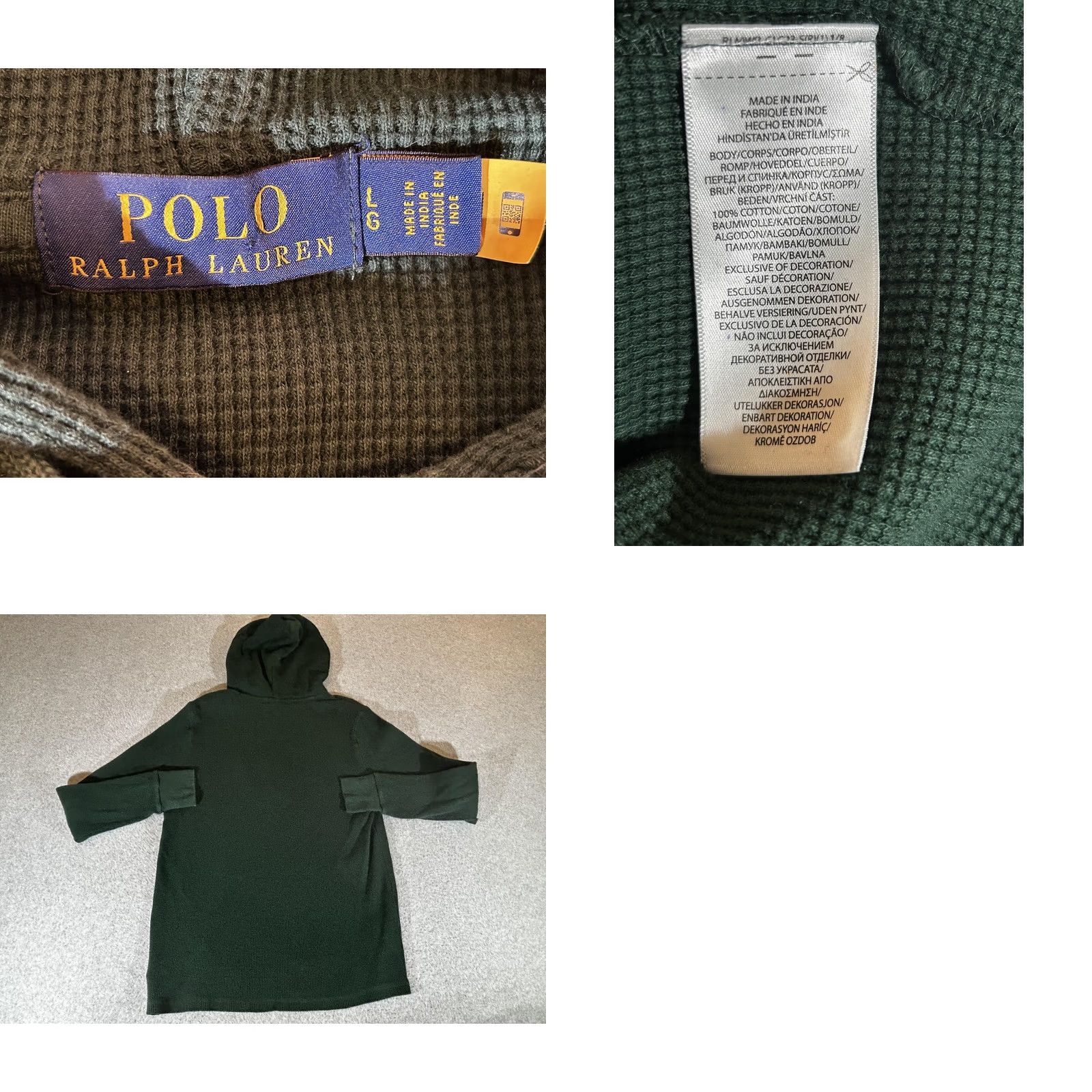 Polo Ralph Lauren Polo Ralph Lauren Hoodie Mens Large Green Thermal Waffle Knit Pullover Shirt Size US L / EU 52-54 / 3 - 8 Thumbnail