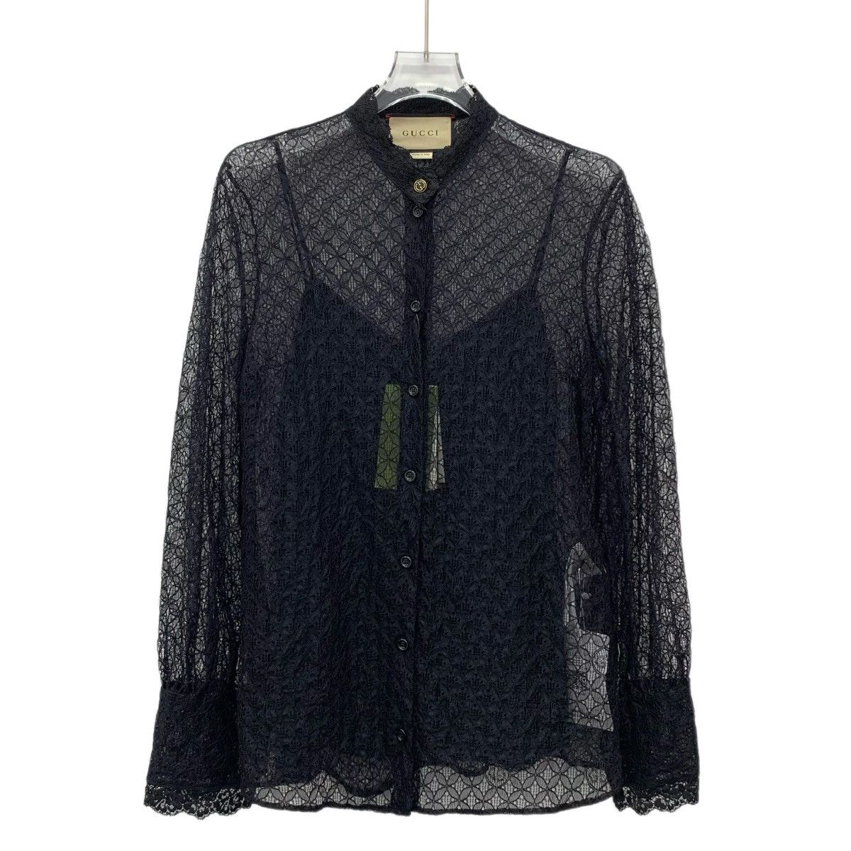Gucci Gucci Hollow-out Floral Lace Trim Long Sleeve Shirt K26WX Size L / US 10 / IT 46 - 1 Thumbnail