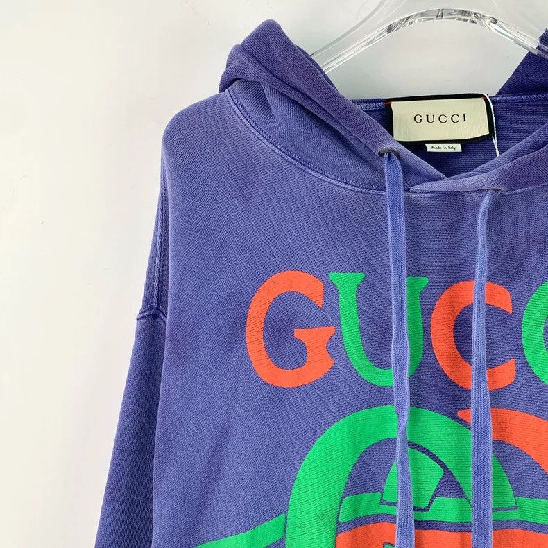 Gucci Gucci Blue logo letter print washed old cotton hooded draw Size US S / EU 44-46 / 1 - 3 Thumbnail