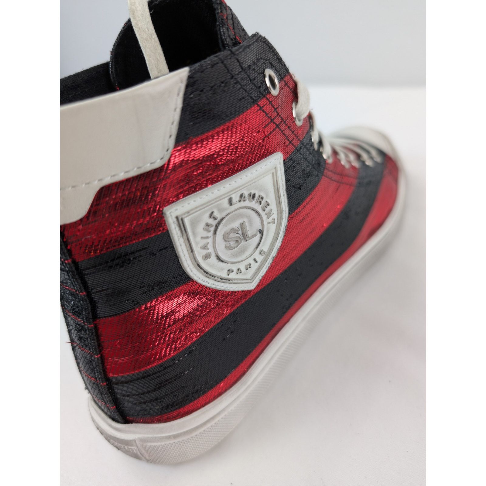 Saint Laurent Paris o1rshd1 Bedford Di Patch High-Top Sneakers in Red / Black Size US 7 / EU 40 - 14 Thumbnail