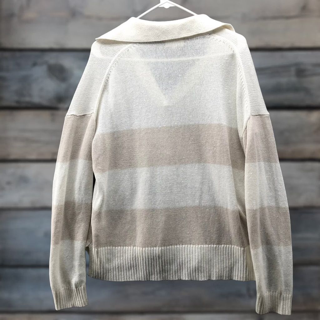 Vintage Haven Well Within Organic Cotton Linen Polo Sweater Womens L Ivory Tan Collared Shirt Size L / US 10 / IT 46 - 1 Thumbnail
