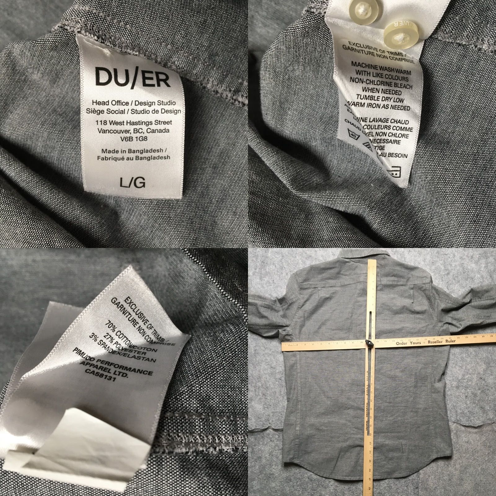 Vintage DU/ER Button-Down Shirt Mens L Gray Cotton Blend Knit 9-to-9 Performance Casual Dress Shirt Regular Size US L / EU 52-54 / 3 - 8 Thumbnail